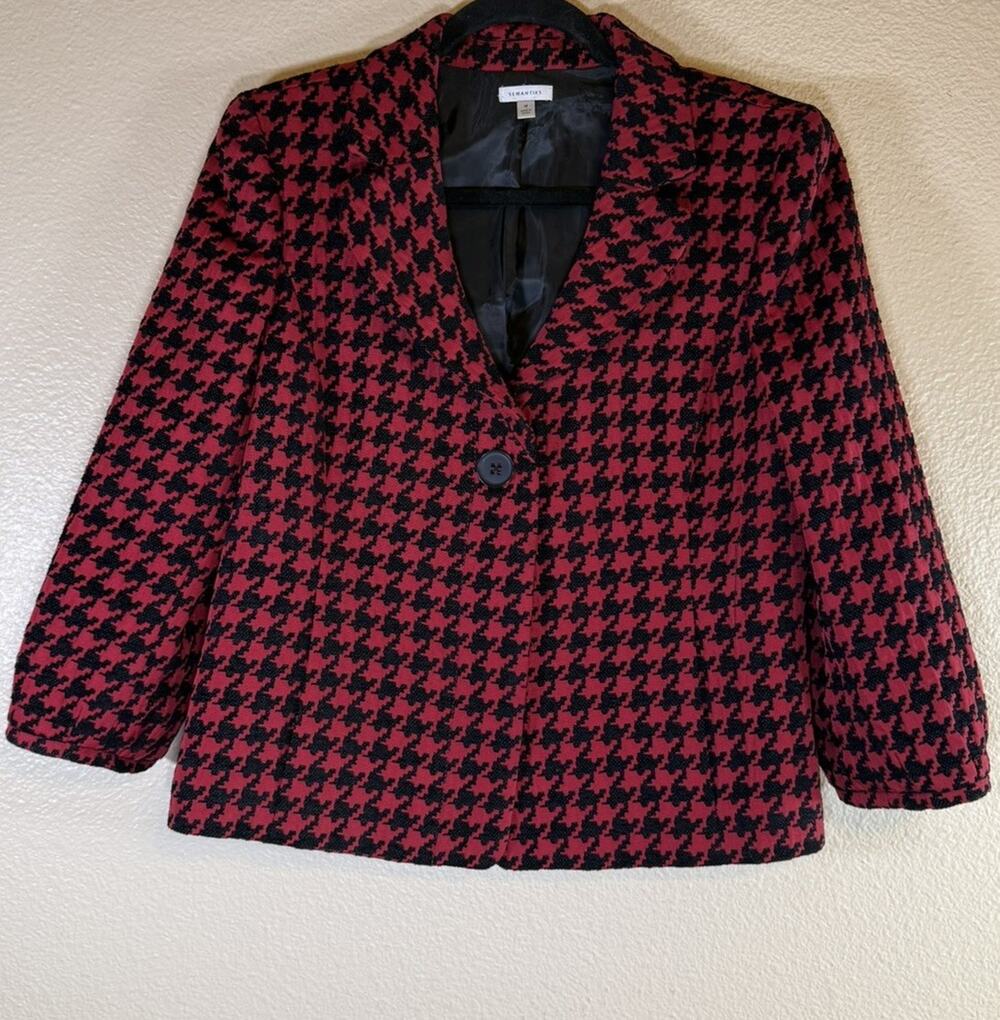 Semantiks Size 12 Red Black Houndstooth Cropped Blazer